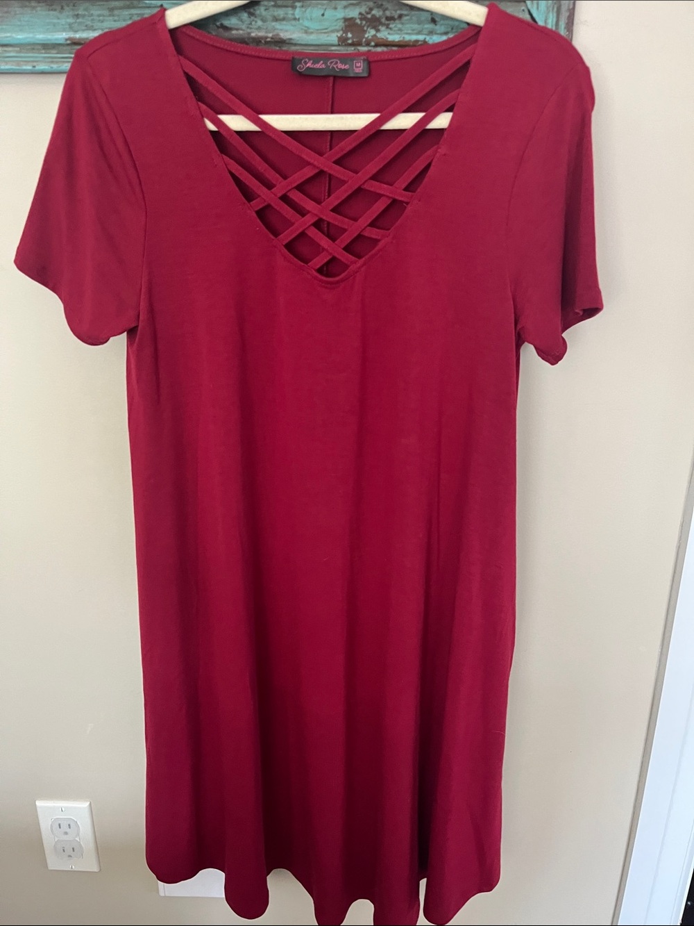 Juliette Rae Burgundy Crisscross V-Neck Midi Dress